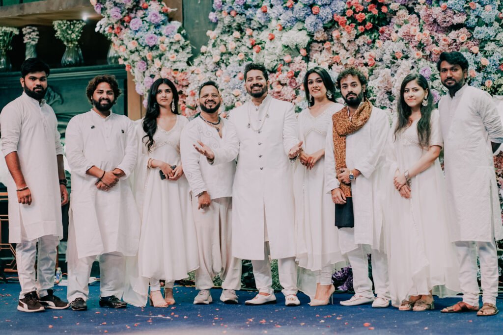 Bride and groom taking saat pheras with soulful live band music in the background
